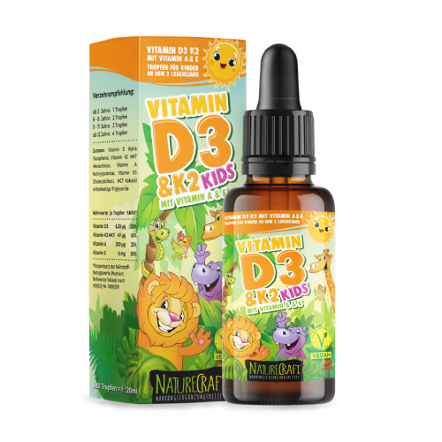 Veganská vitamíny D3 + K2 v kapkách – pro děti